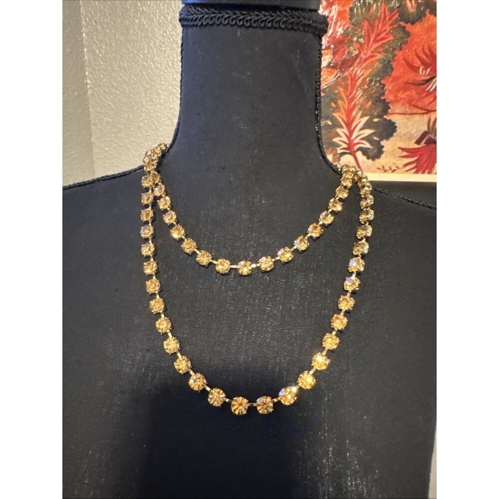 Cara NY Rich Rhinestone Austrian Crystal Amber Gold Tone 44" Necklace NEW